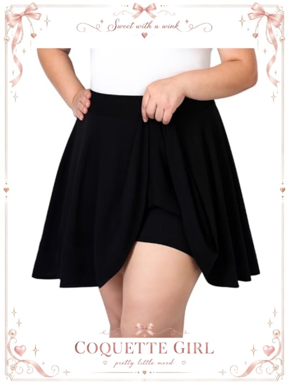 Plus Size Mini A-Line Skater Skirt High Waist Stretchy Flared with Built-In